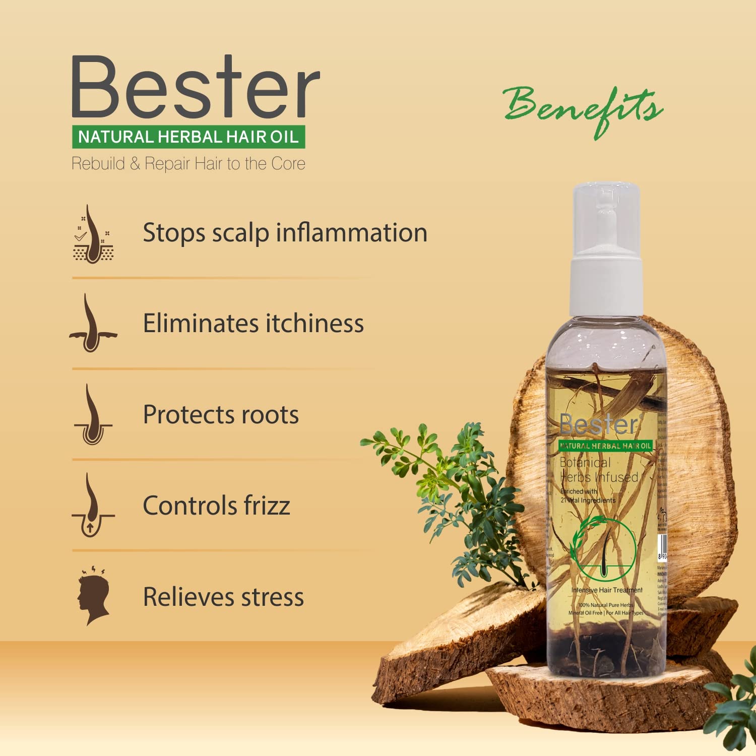 Bester Natural Herbal Hair Oil - 120 ml - Image 3